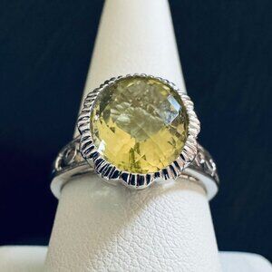 14K White Gold Citrine Statement Ring Cocktail Bold Art Checkerboard size 9.5